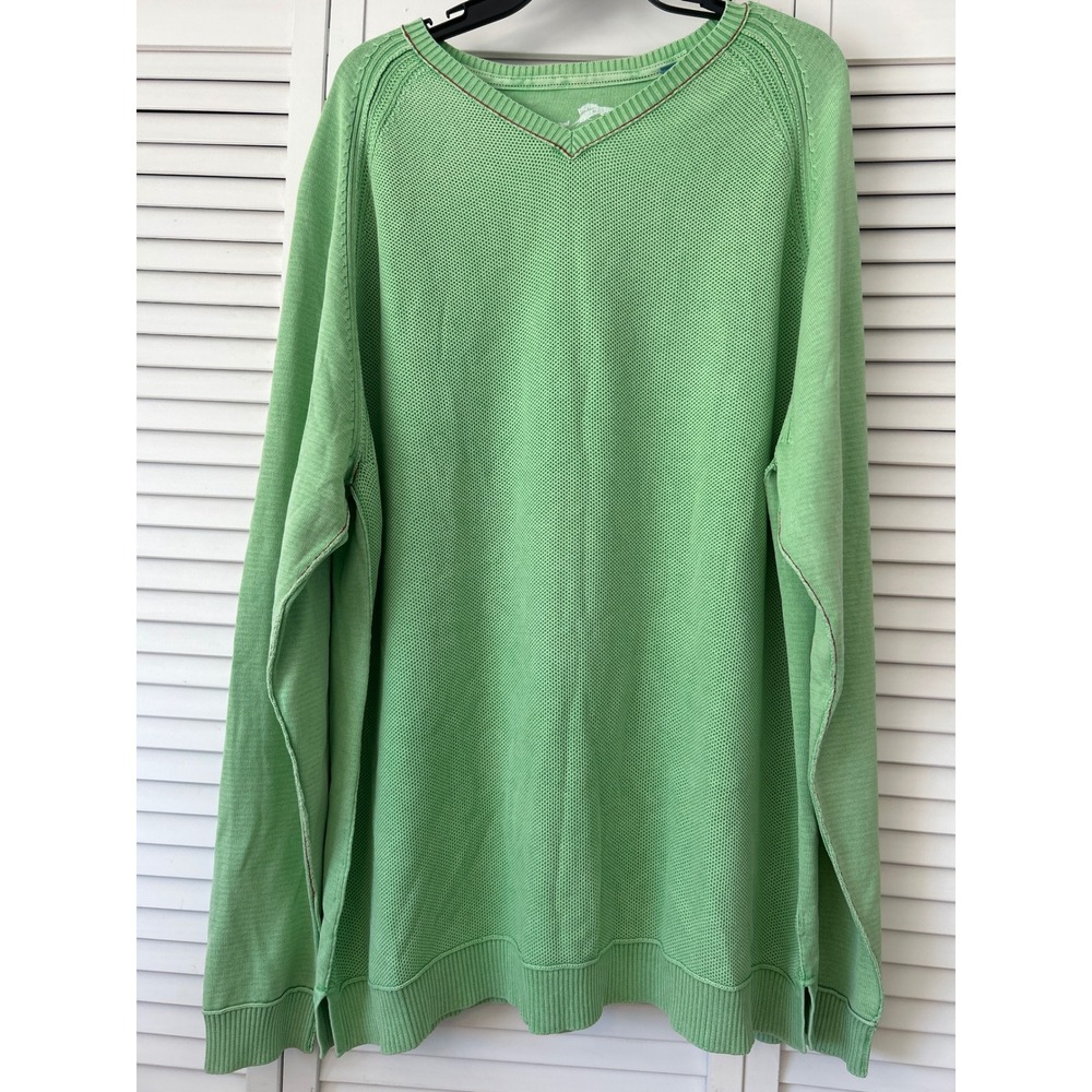 Tommy Bahama Mens V Neck Long Sleeve Sweater Knit Green Size XXL 100% Cotton